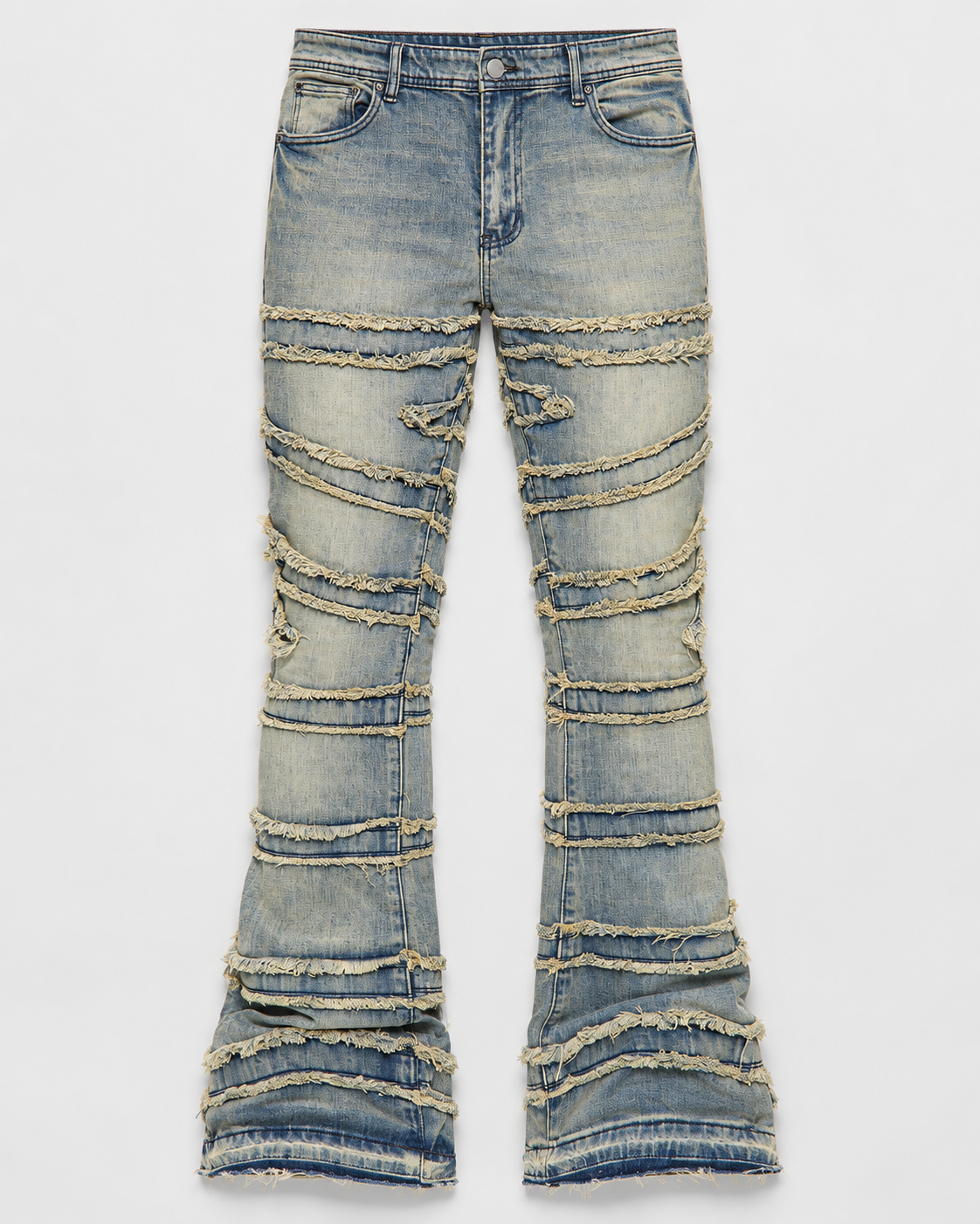 About Fray Stacked Skinny Flare Jeans - Deslavado Azul Vintage