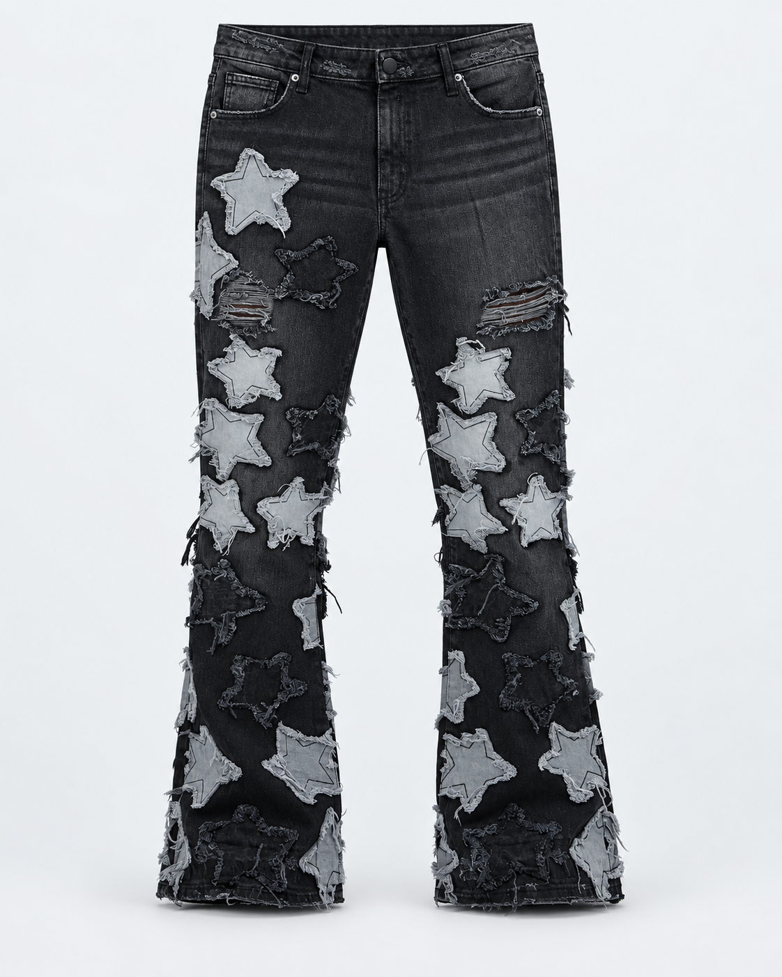 Counting Stars Stacked Slim Flare Jeans - Deslavado Negro