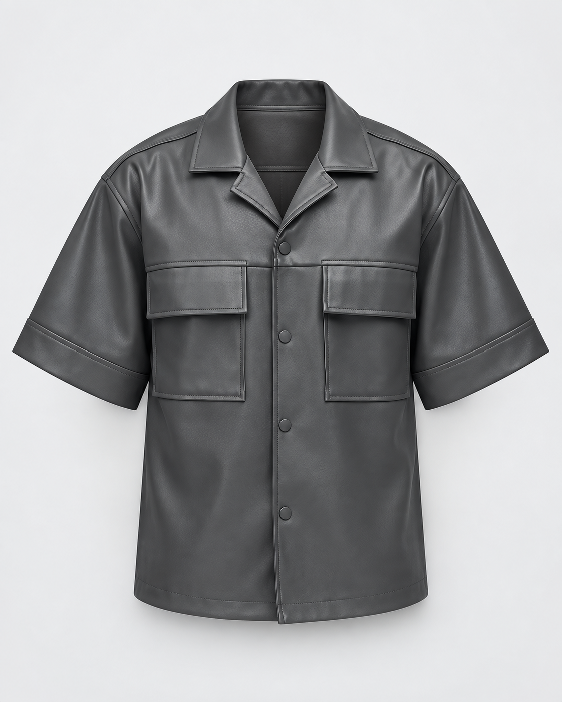 High Stepper Faux Leather Button Up Shirt - Gris Oscuro