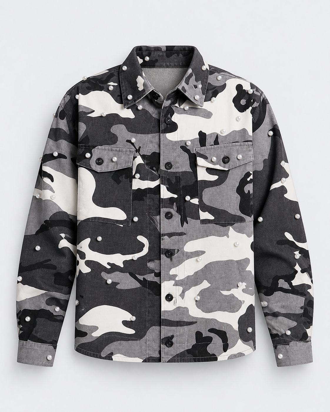 Pearl Wildin Camo Button Up Shirt - Negro