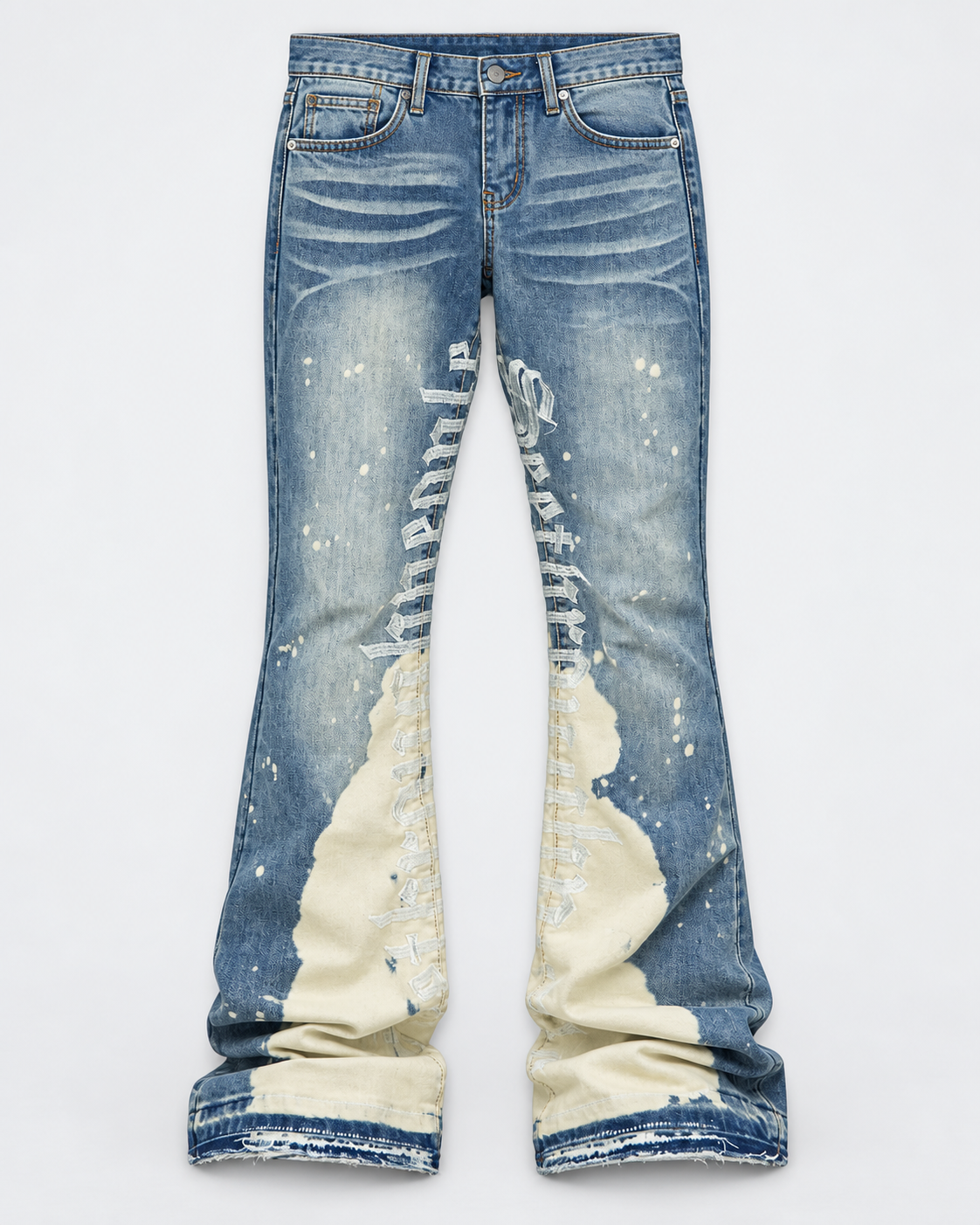 See It Through Bleached Stacked Skinny Flare Jeans - Deslavado Claro
