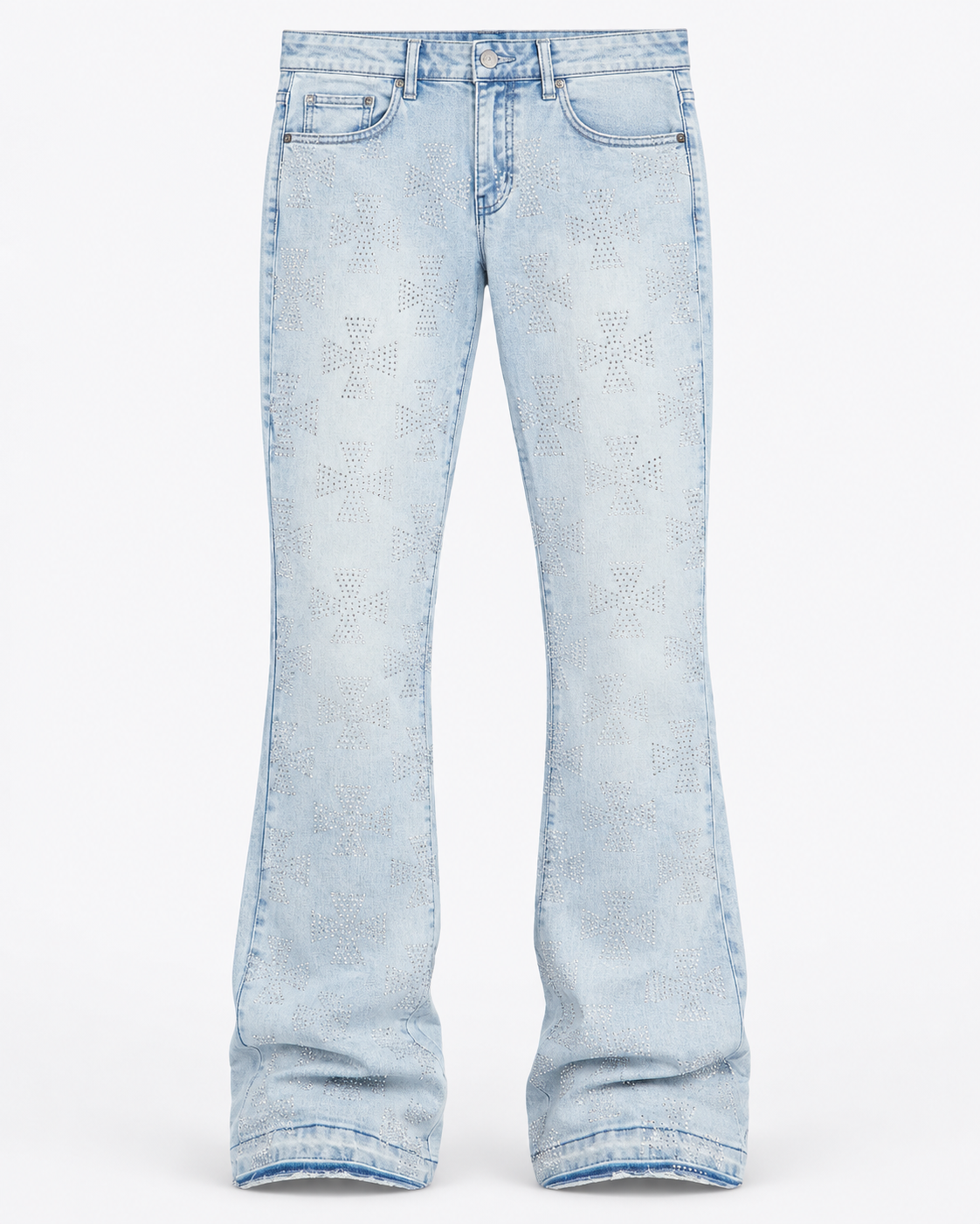 Stacked Skinny Flare Crosses Upon Crosses Jeweled Jean - Deslavado Claro