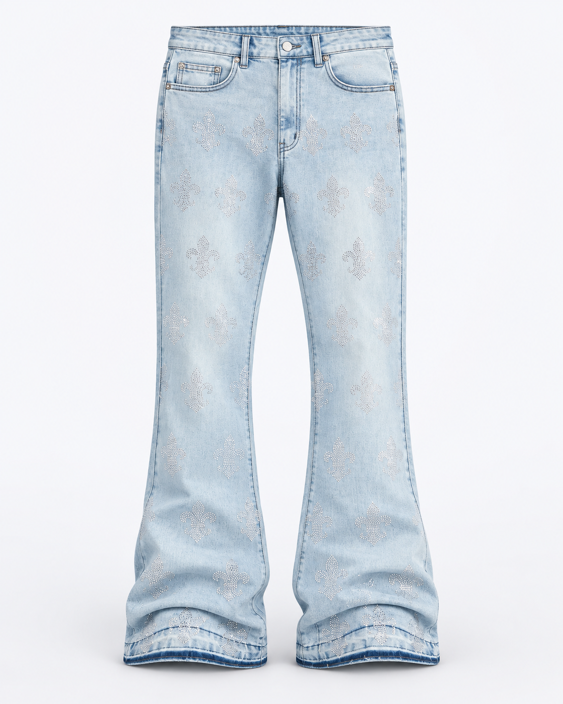 Stacked Skinny Flare Street Monarch Jeweled Jean - Deslavado Claro