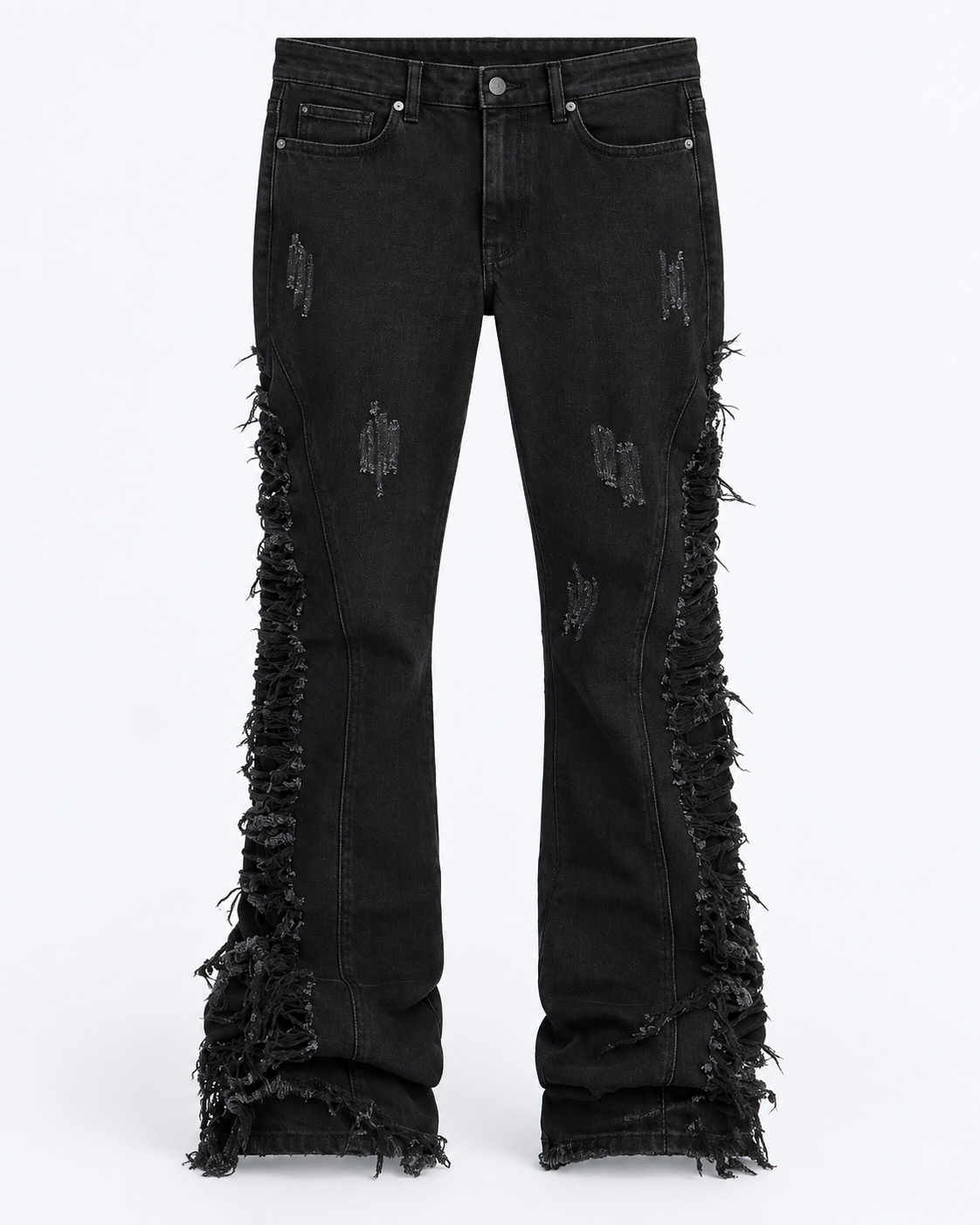 Stacked Slim Flare Slashed Down Jean - Deslavado Negro