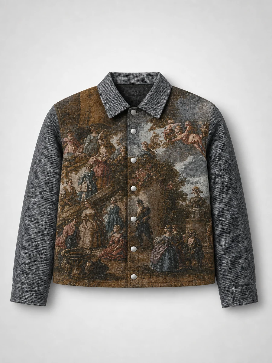 Cassiel Tapestry Cropped Button Up Shirt - Multicolor