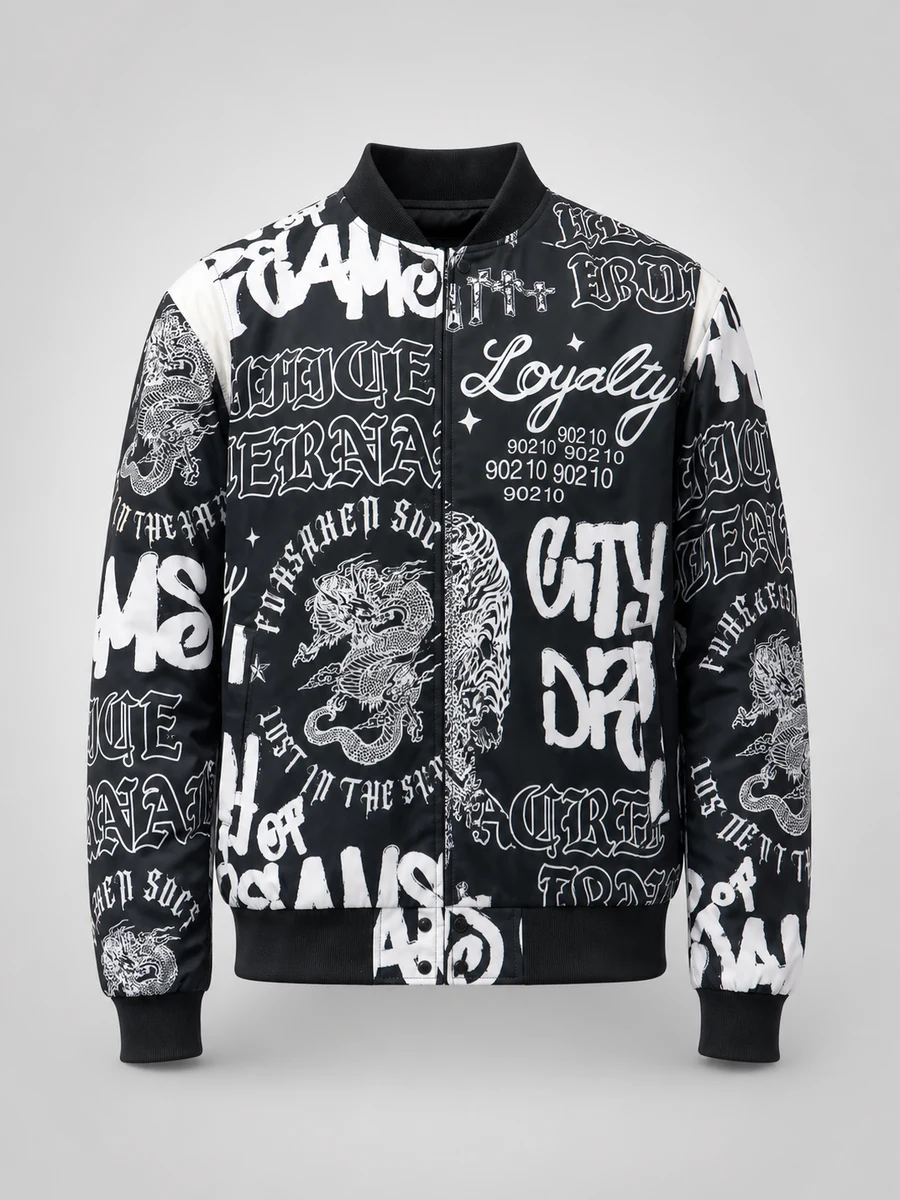 City Of Dreams All Over Printed Bomber Jacket - Negro/Blanco