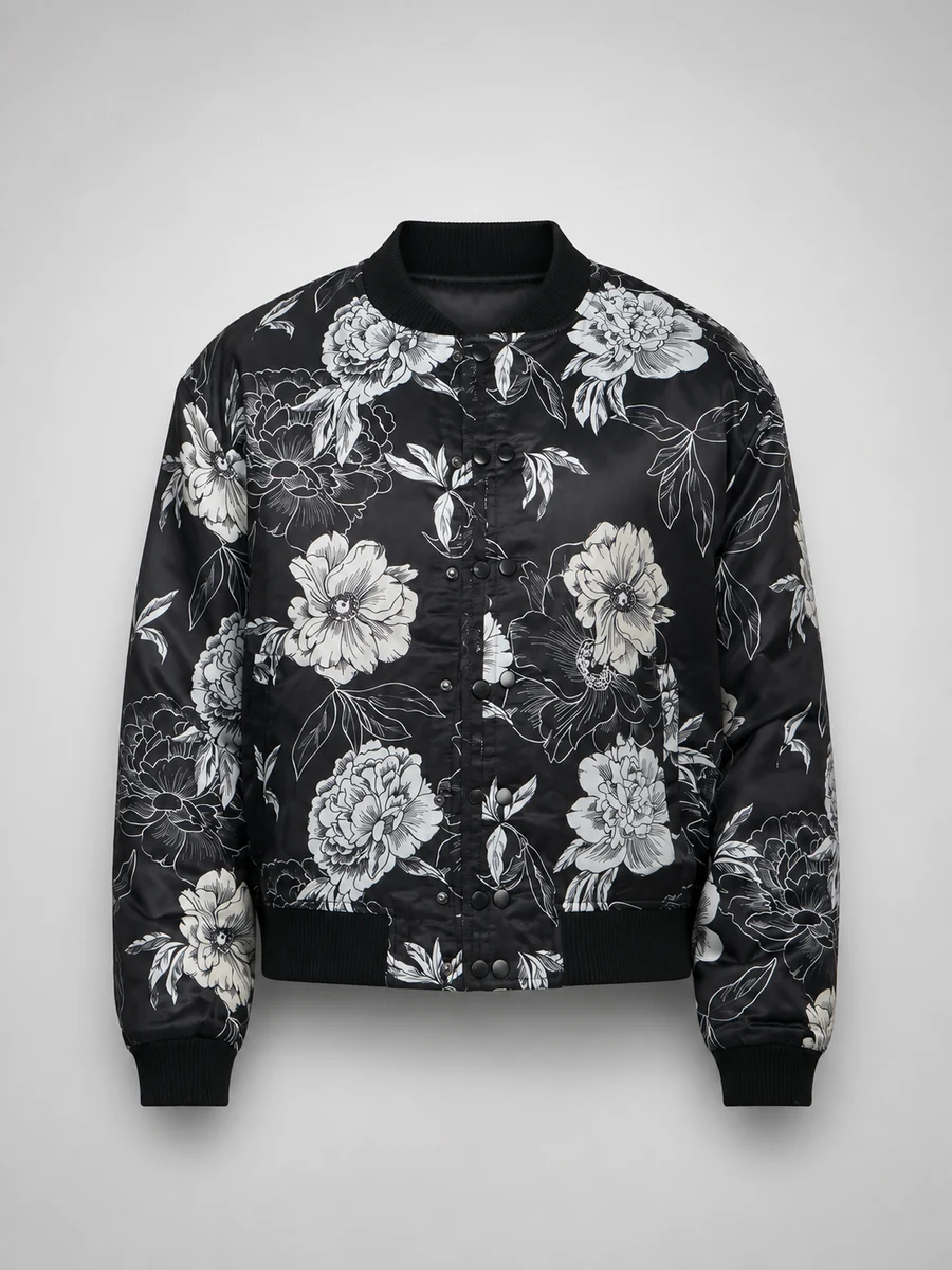 In Bloom Printed Bomber Jacket - Negro