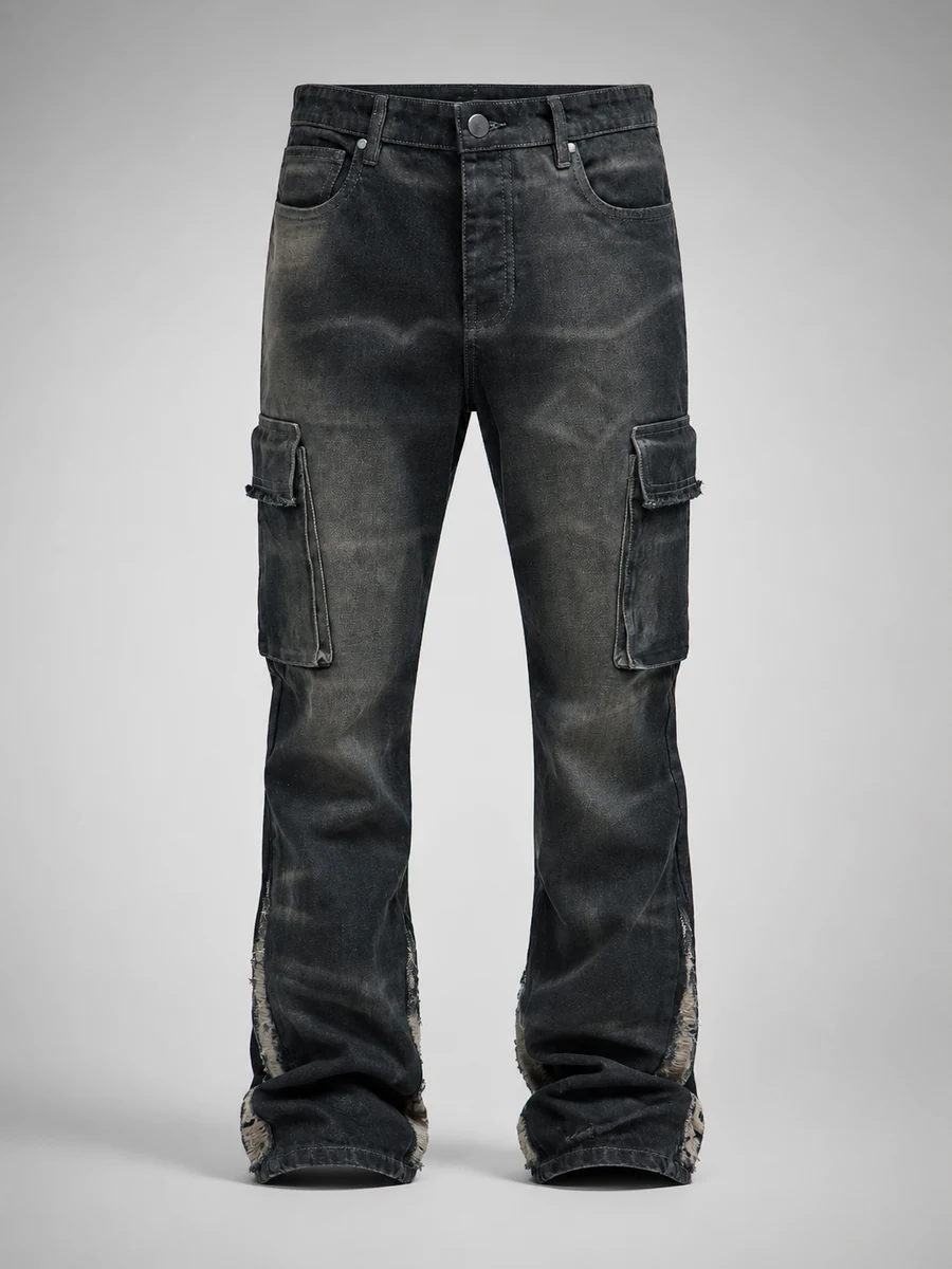 Kaine Stacked Slim Flare Jeans - Deslavado Negro