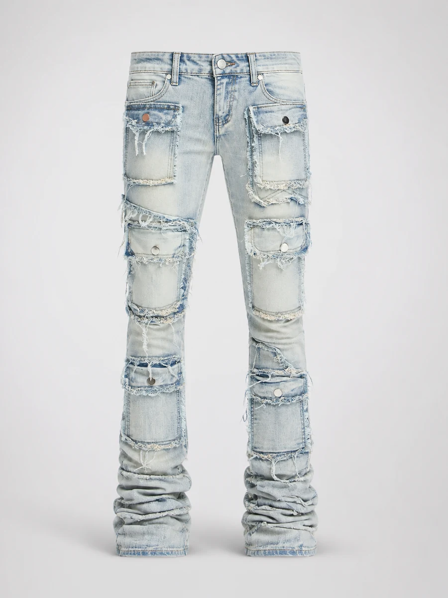 Let's Go Fray Cargo Skinny Flare Jeans - Deslavado Claro