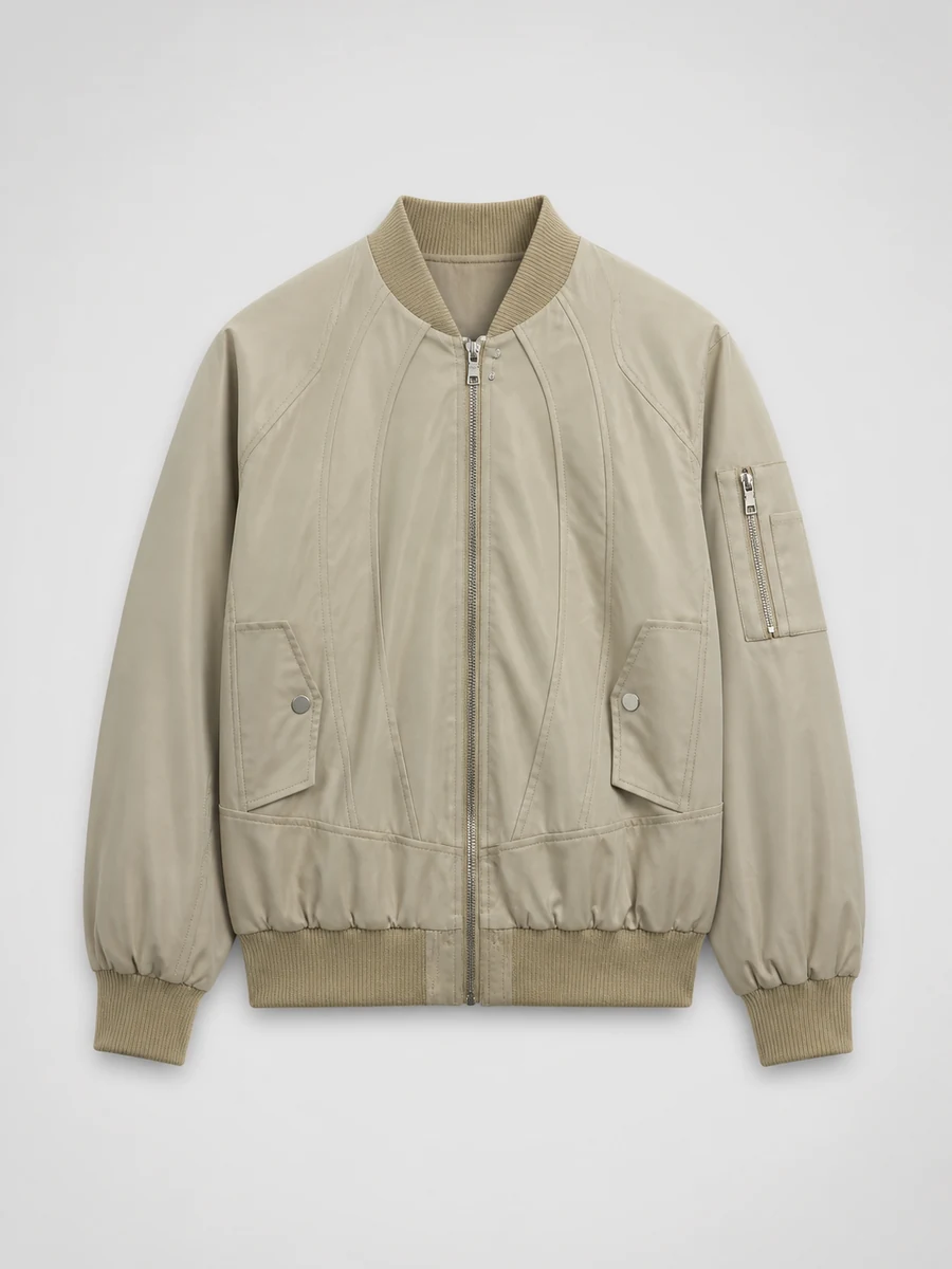 Paneled Utility Bomber Jacket - Taupe