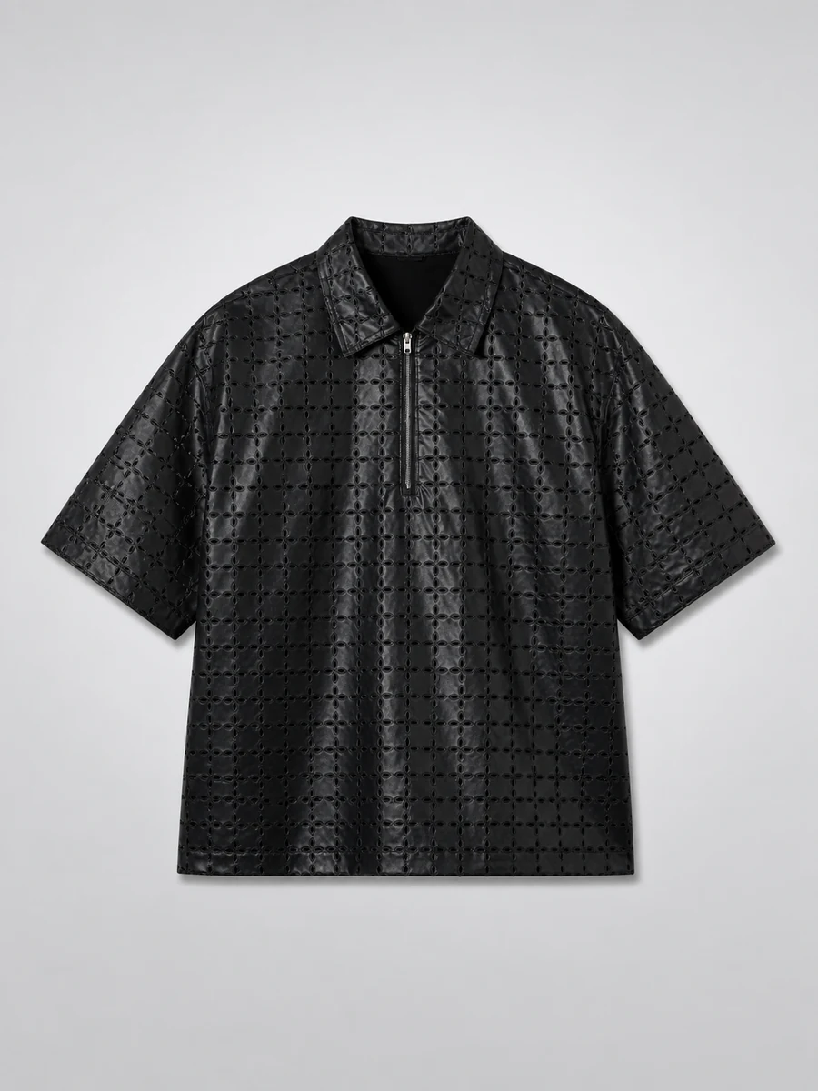Relaxed Sunset Fever Faux Leather Polo - Negro