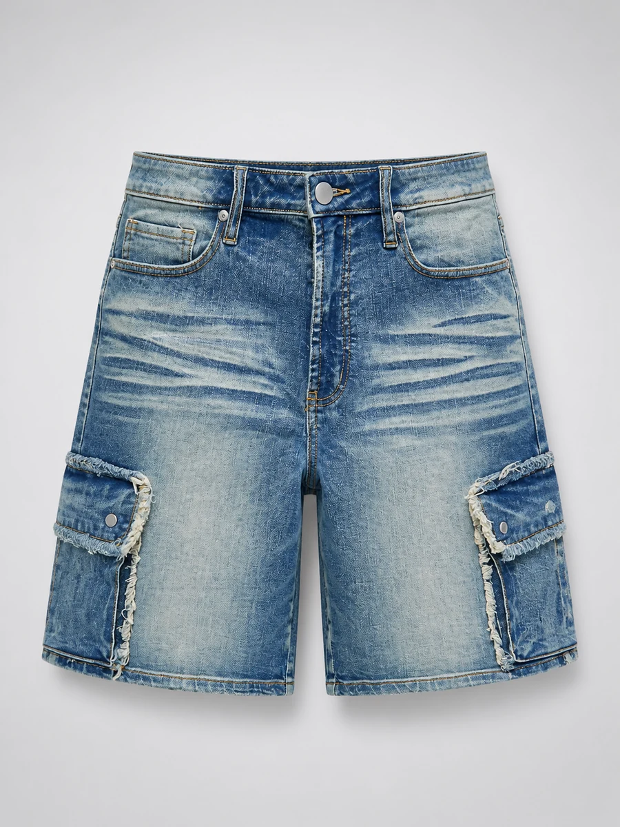 Rush Home Denim Cargo Shorts - Deslavado Azul Claro