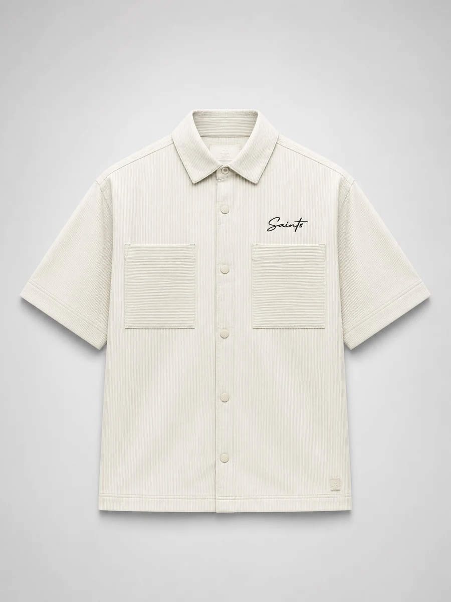 Saint Embroidered Short Sleeve Button Up - Blanco Hueso