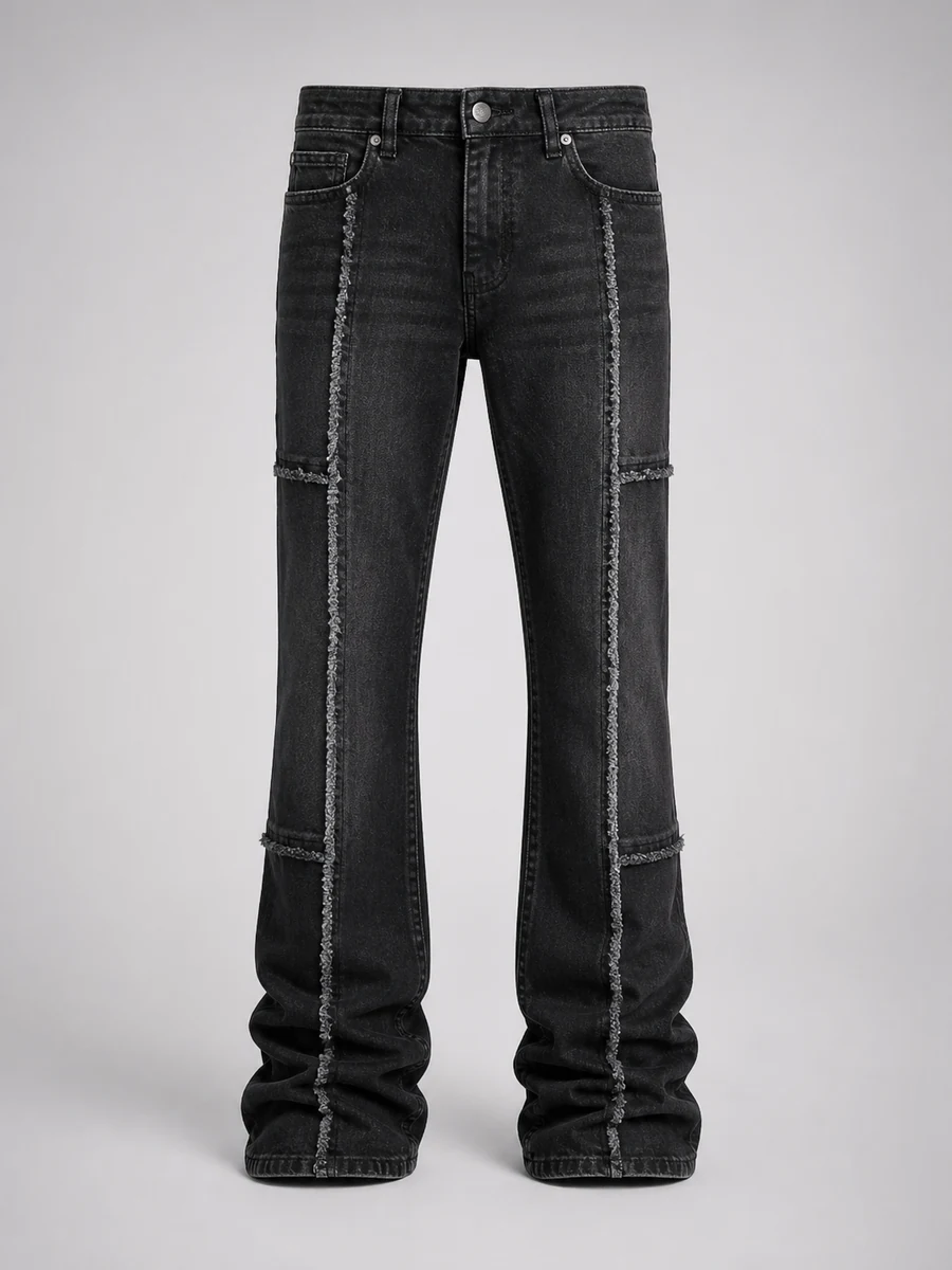 Stacked Skinny Flare Frayed Along Panel Jean - Deslavado Negro