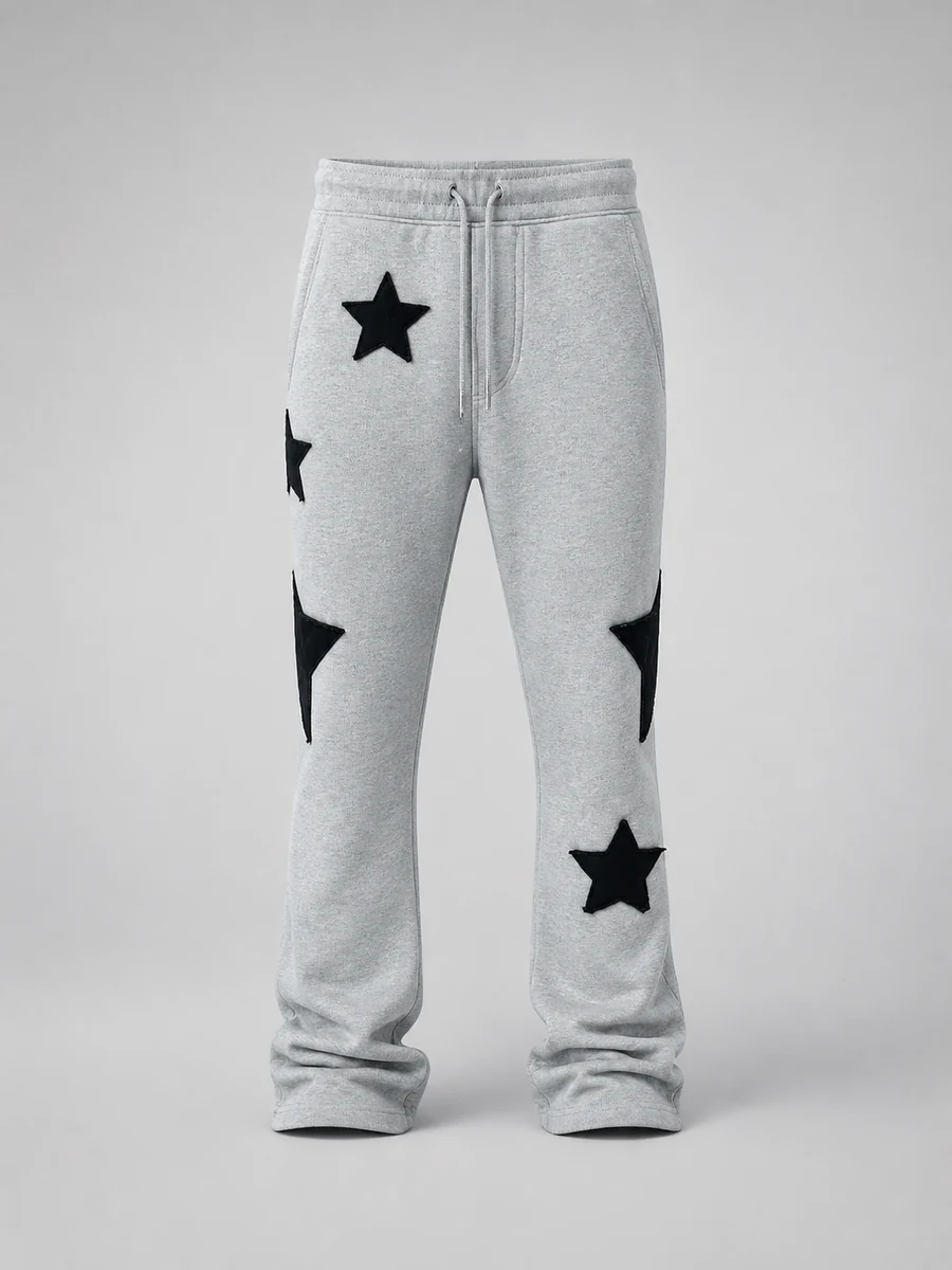Tyson Stars Skinny Flared Sweatpants - Gris Jaspeado