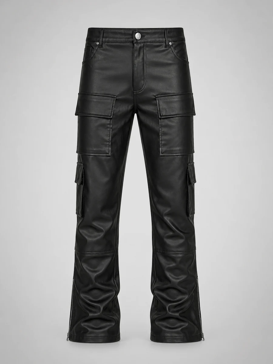Zip It Faux Leather Slim Cargo Pants - Negro