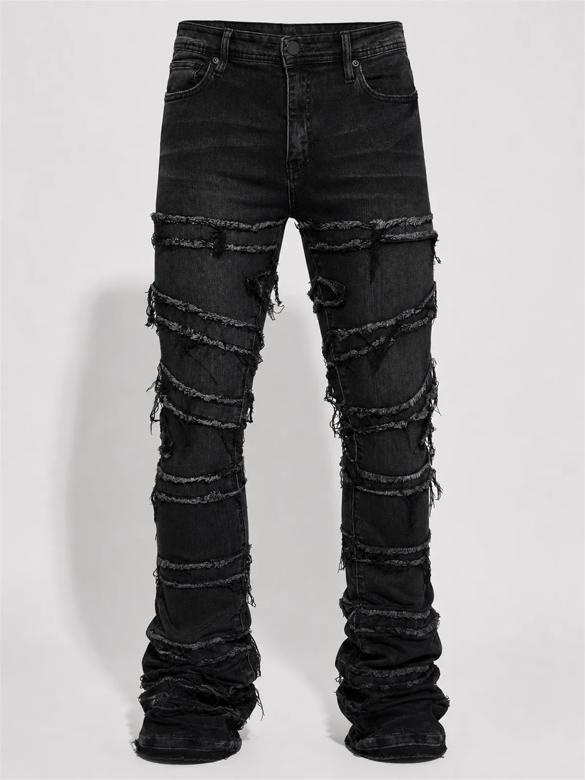 About Fray Stacked Skinny Flare Jeans - Deslavado Negro
