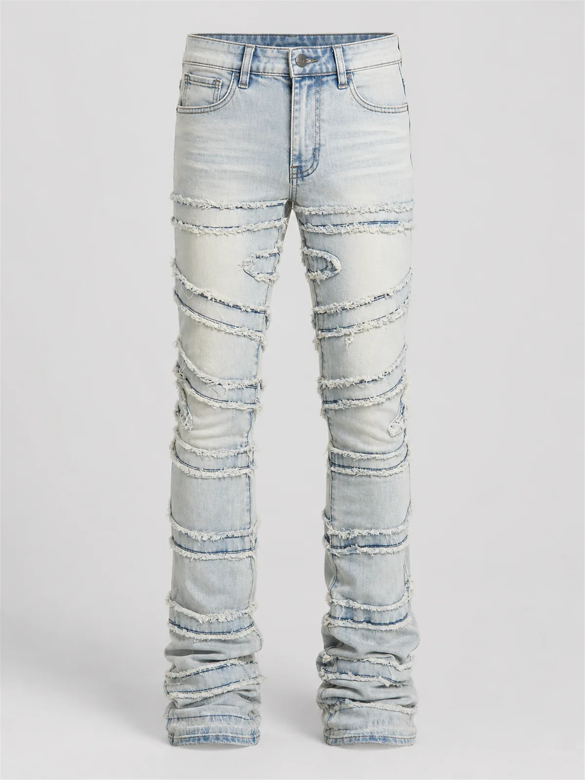 About Fray Stacked Skinny Flare Jeans - Deslavado Claro