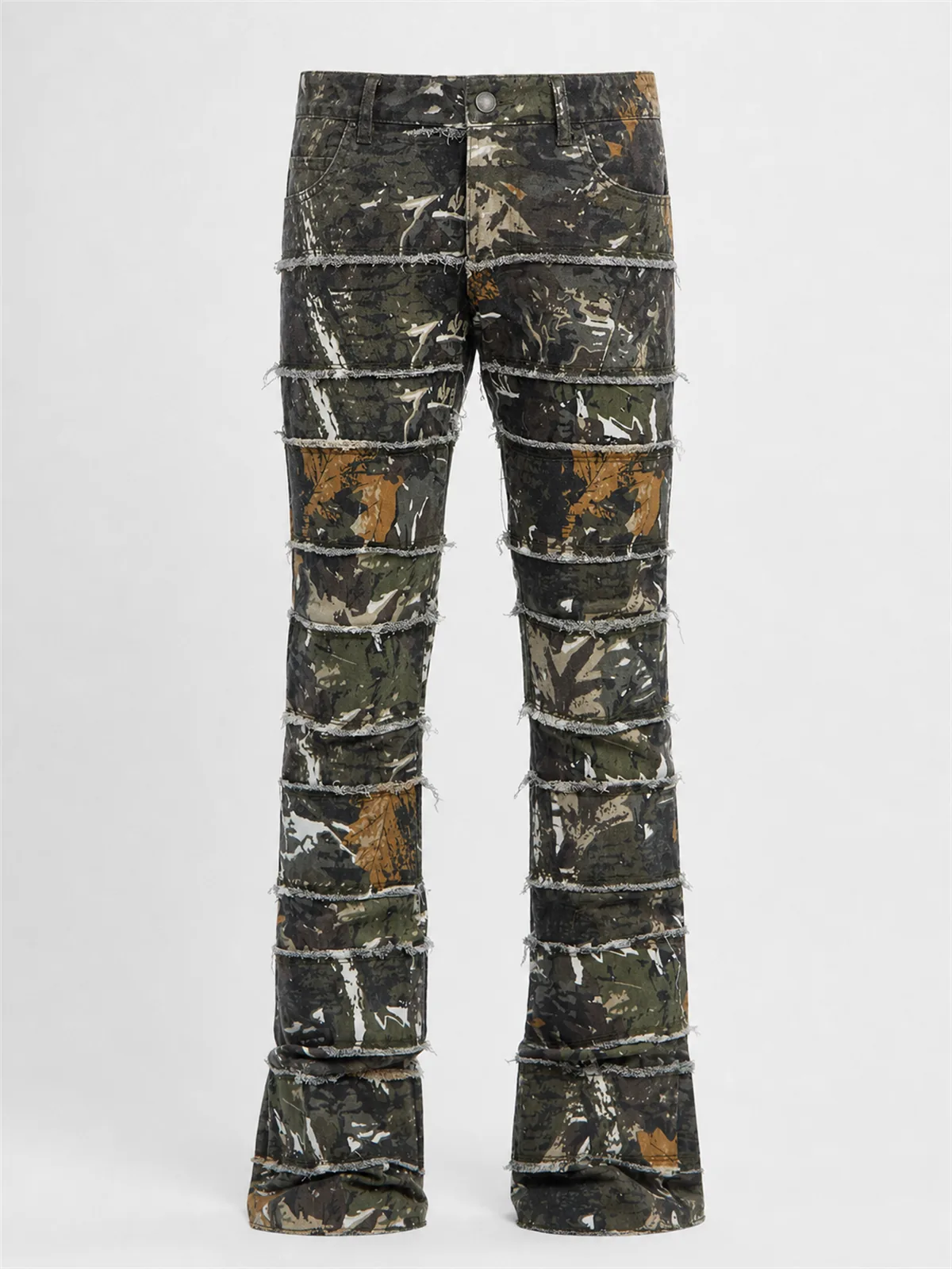 All Around Fray Stacked Skinny Flare Pants - Café Combinado