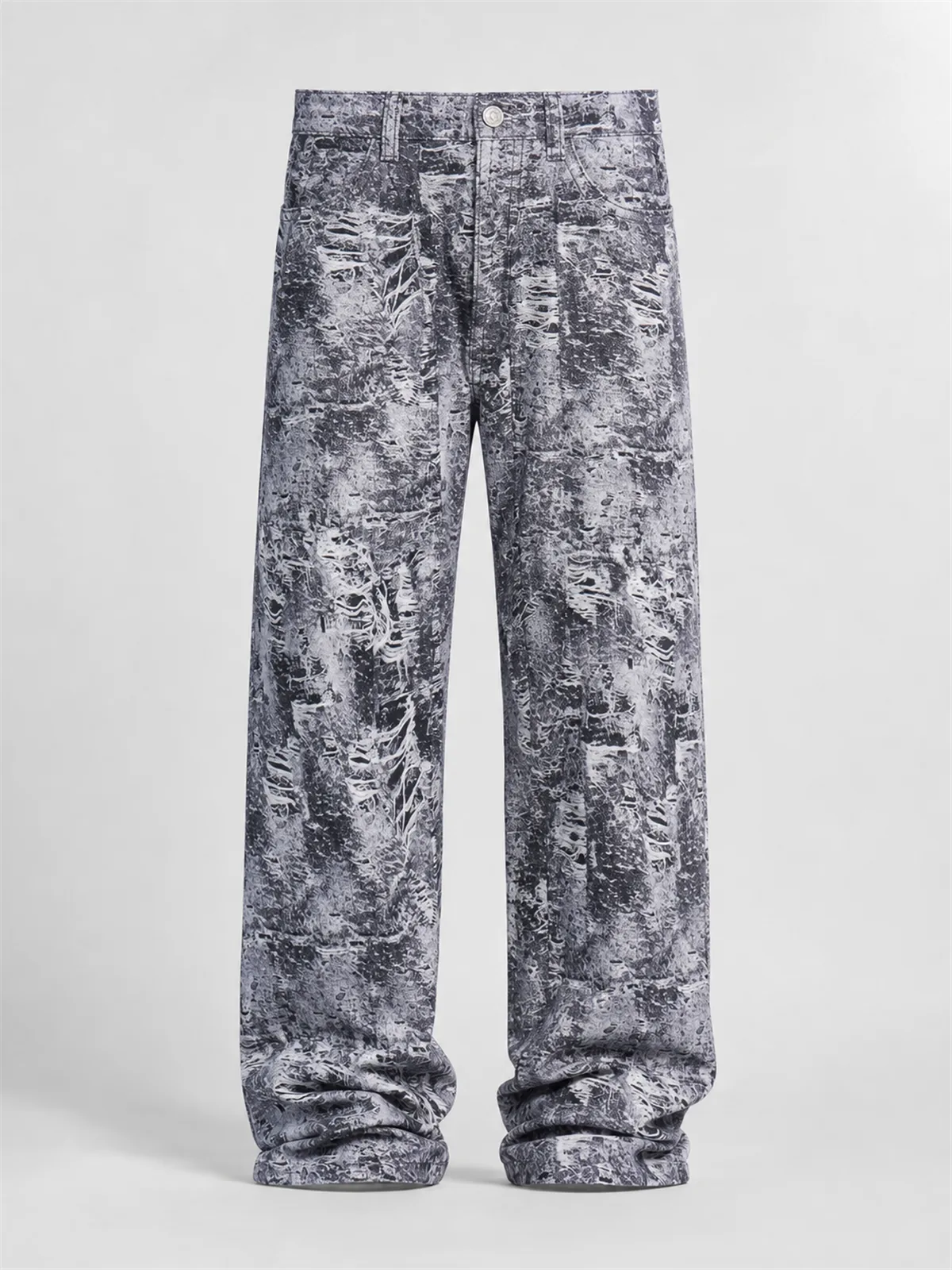 Baggy Ghost Distressed Printed Jean - Negro