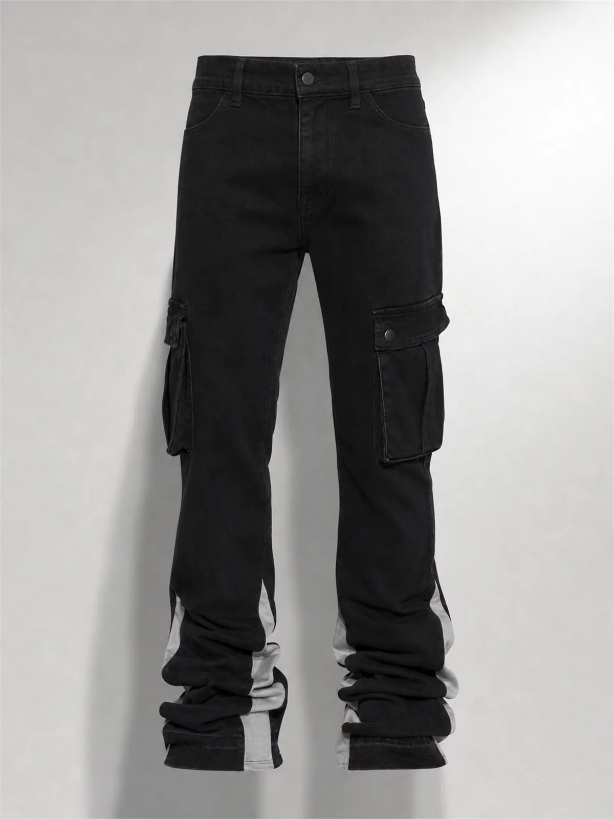 Carried Cargo Stacked Skinny Flared Jeans - Negro