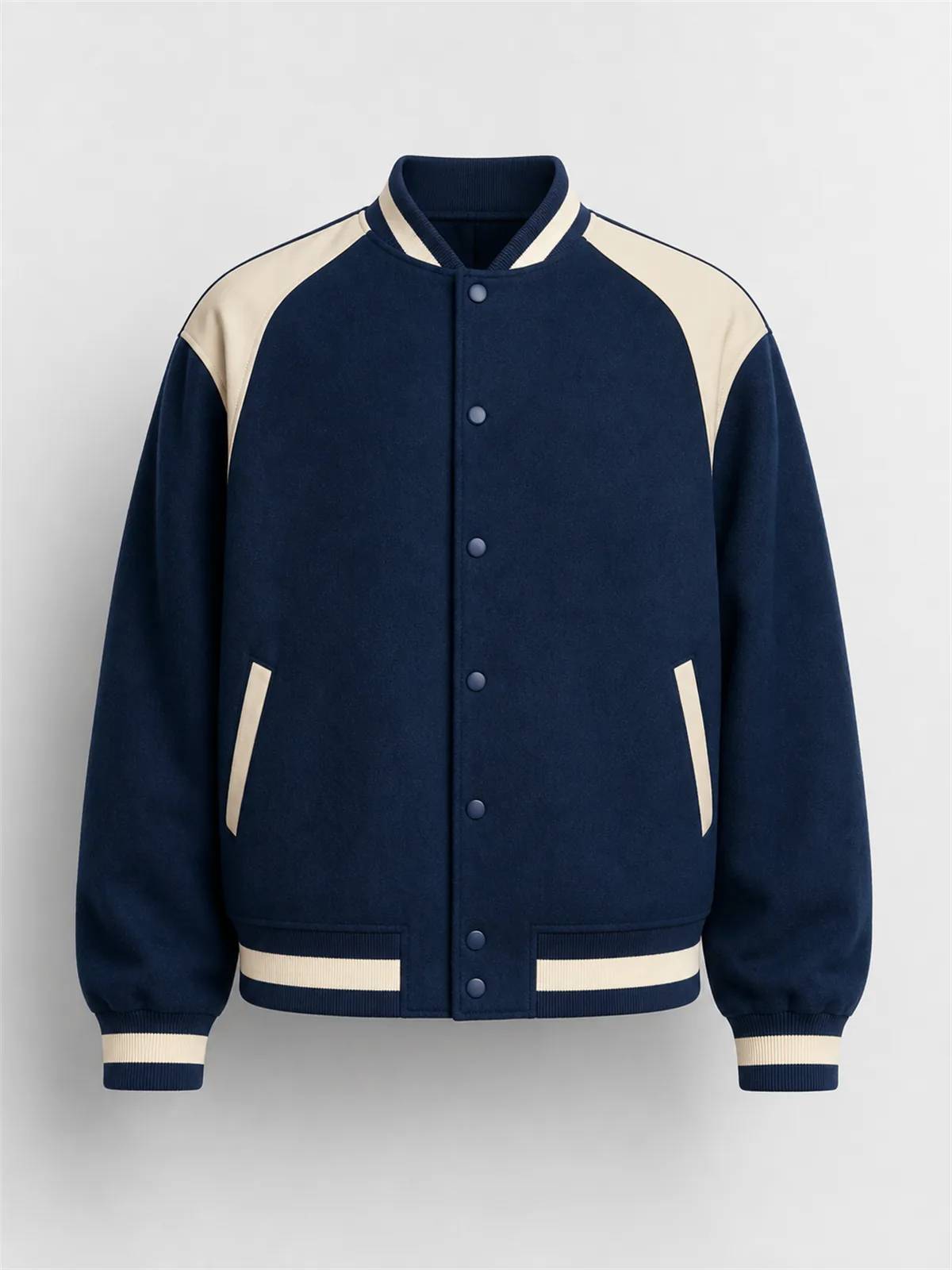 Contrast Panel Faux Suede Varsity Jacket - Azul