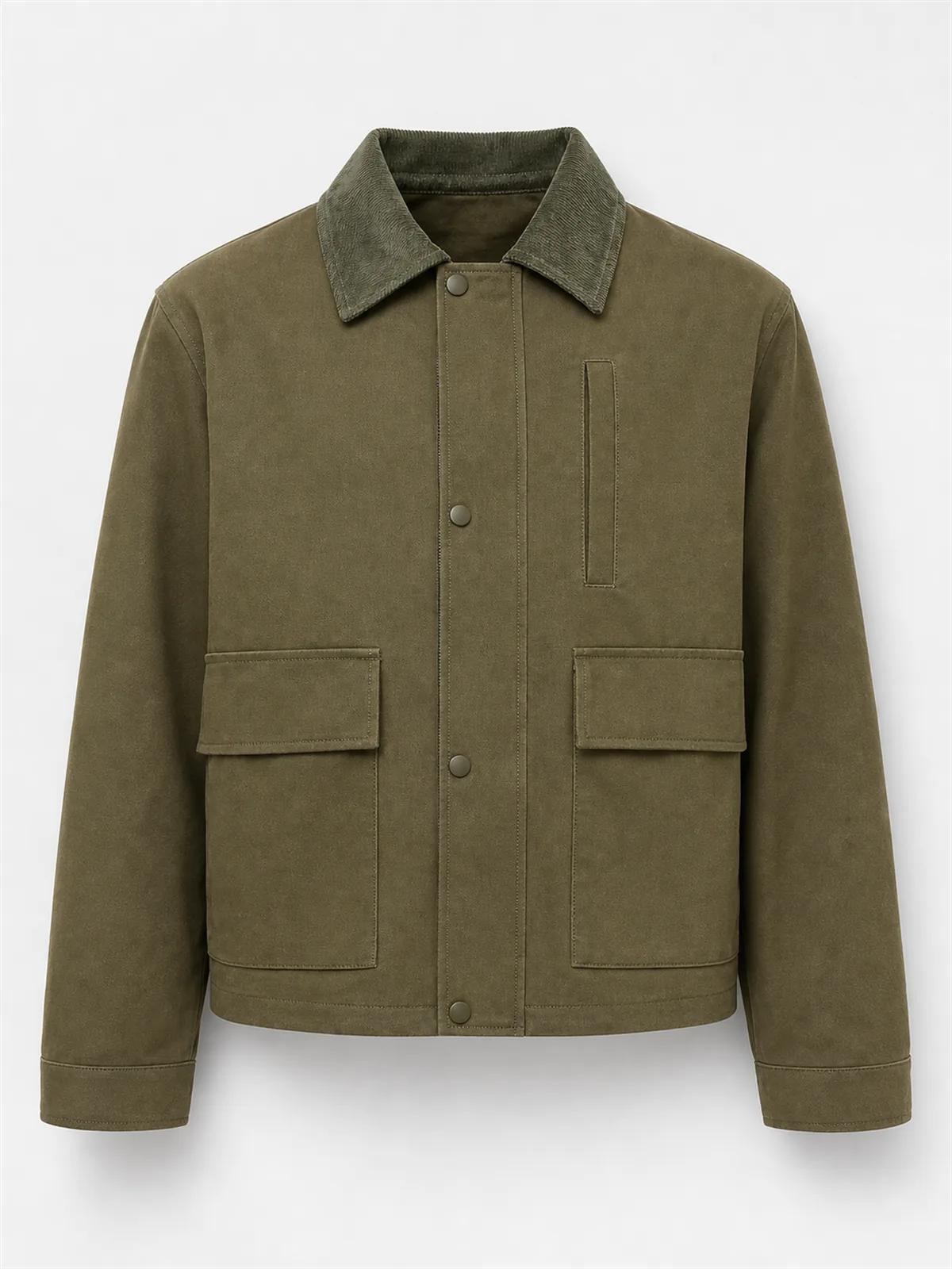 Cropped Utility Corduroy Collar Work Jacket - Oliva