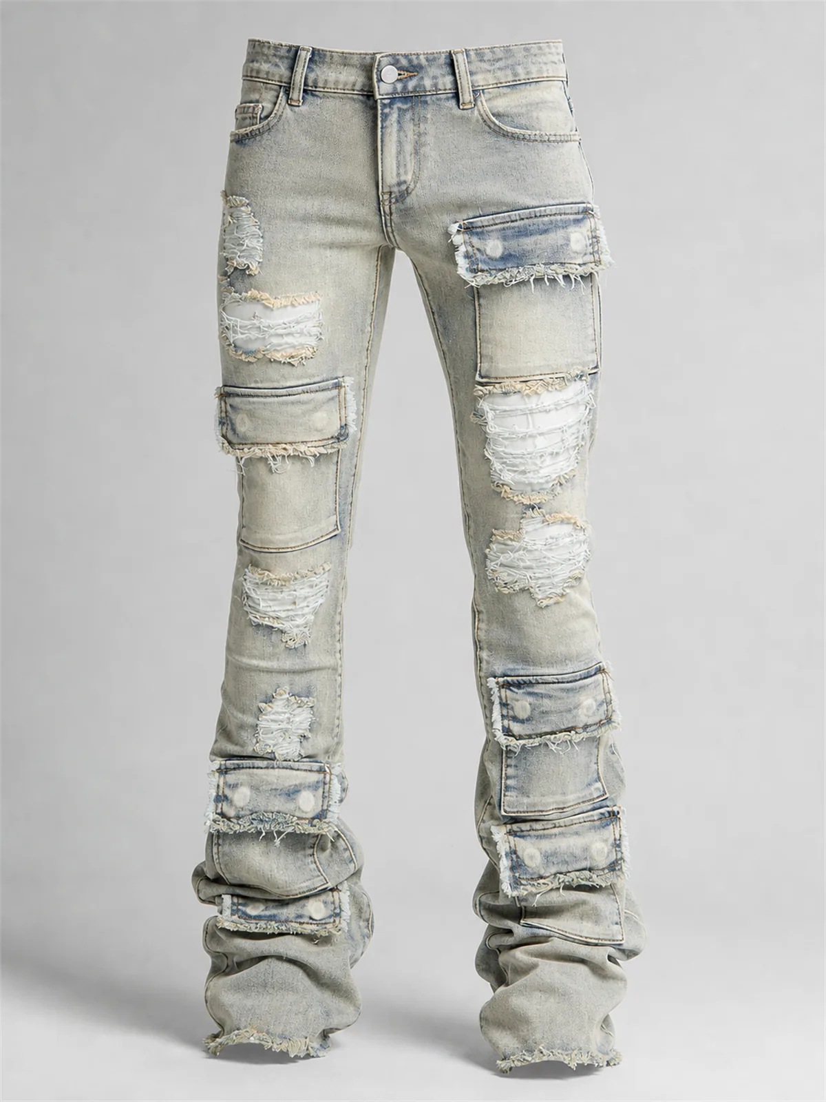 Get Started Cargo Stacked Skinny Flare Jeans - Deslavado Medio