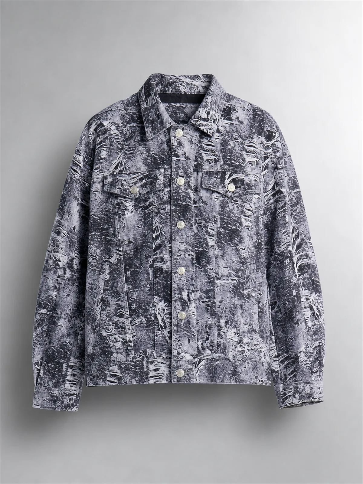 Ghost Distressed Printed Denim Jacket - Negro