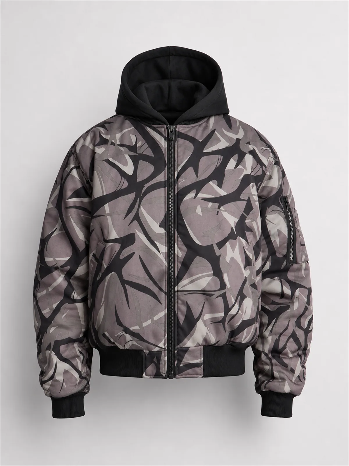 In The Cut Camo Zip Up Hoodie - Gris Combinado