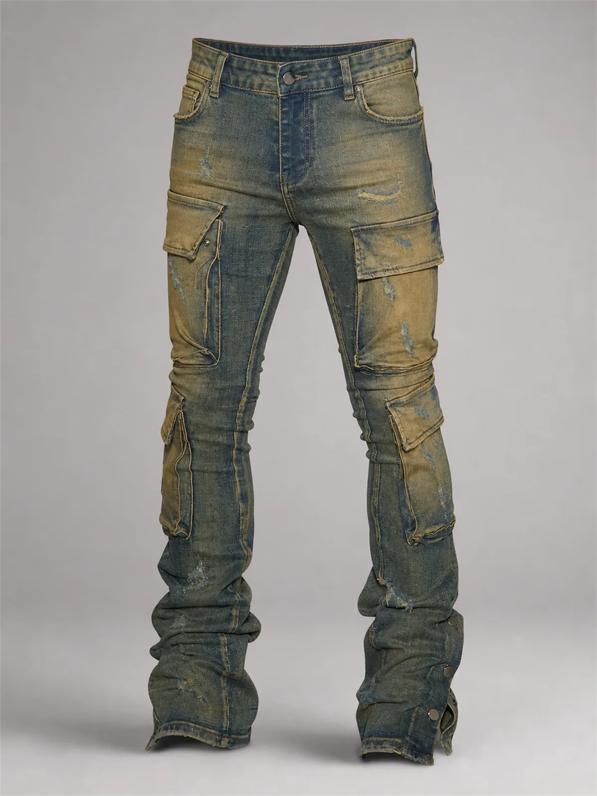 On The Set Stacked Skinny Snap Flare Jeans - Vintage Wash