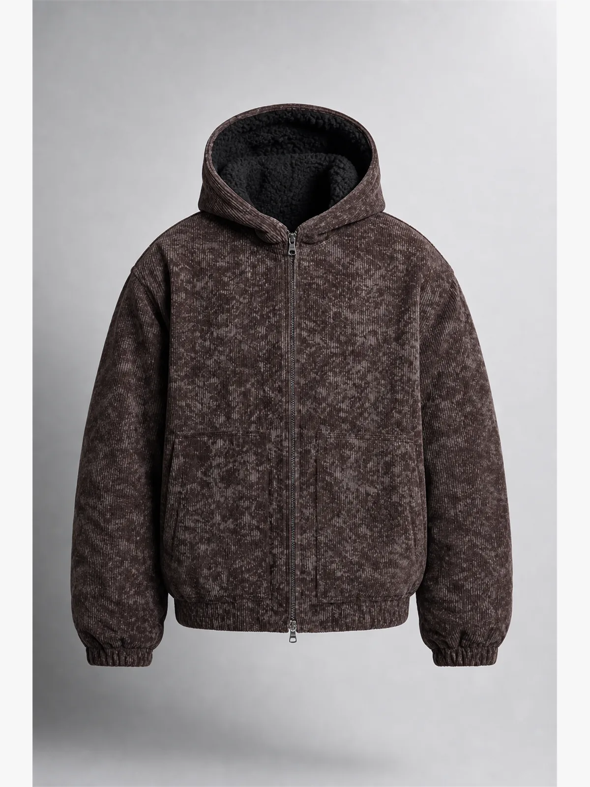 Oversized Corduroy Hooded Bomber Jacket - Café