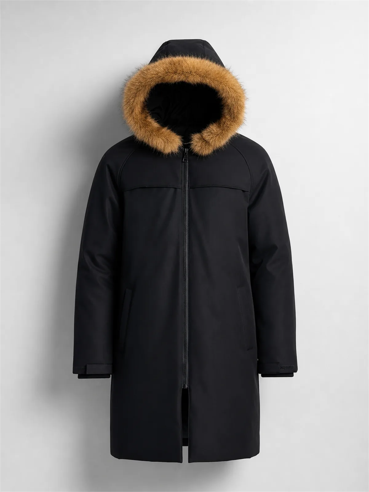 Padded Hooded Faux Trim Iced Out Parka - Negro