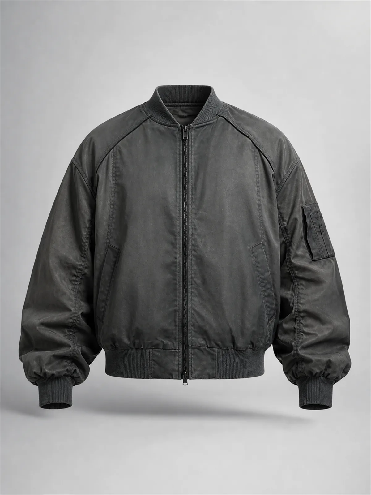 Oversized Paneled Phantom Bomber Jacket - Carbón