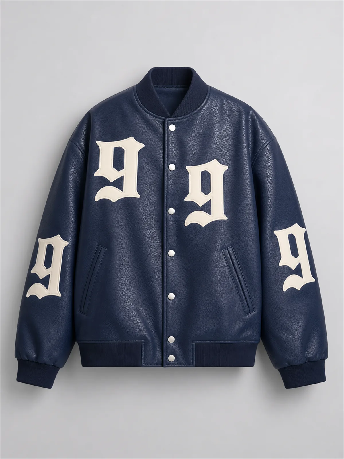 Relaxed '96 Pebble Leather Varsity Jacket - Azul Marino