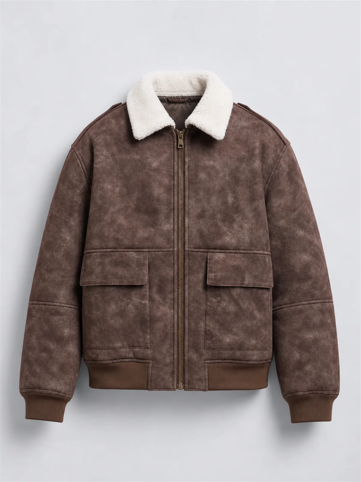 Sherpa Collared Aviator Jacket - Café
