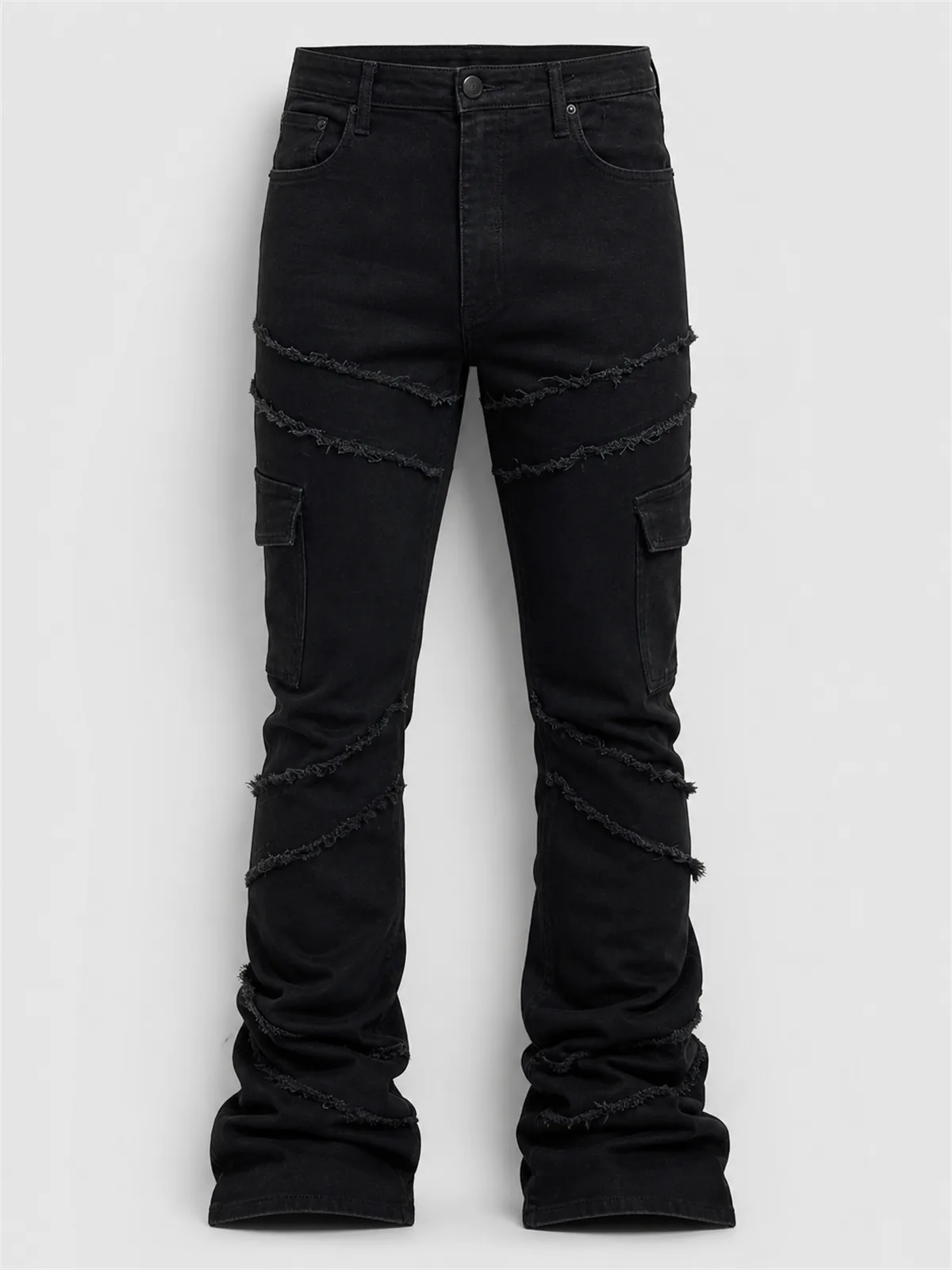 Simi Fray Cargo Stacked Skinny Flare Jeans - Negro
