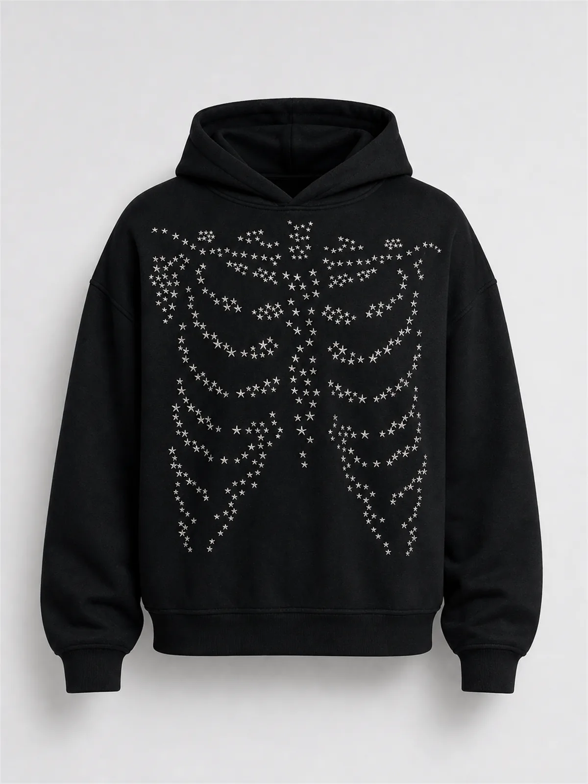 Skeleton Stars Embroidered Oversized Hoodie - Negro
