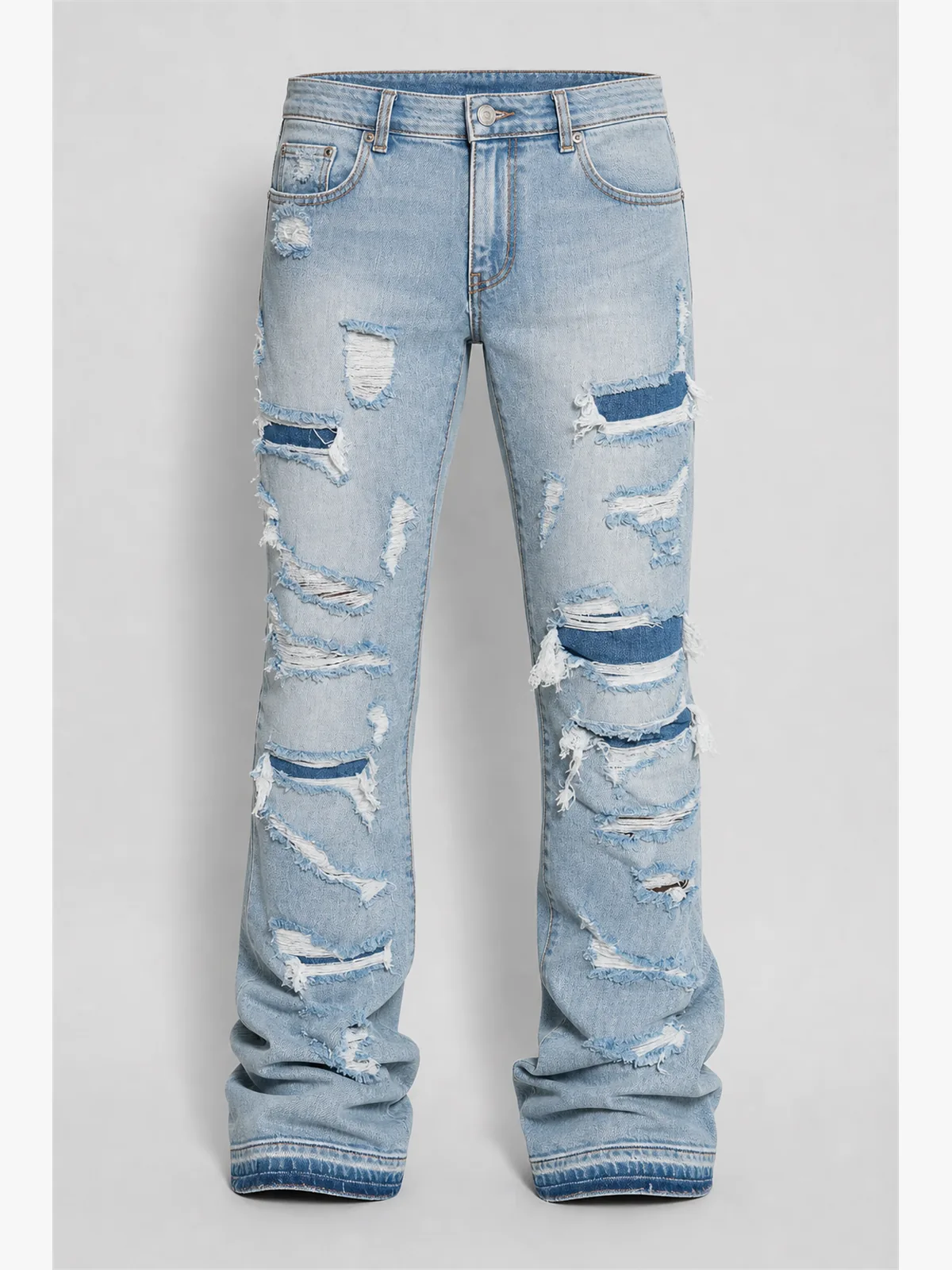 Through It Ripped Skinny Flared Jeans - Deslavado Antiguo Azul