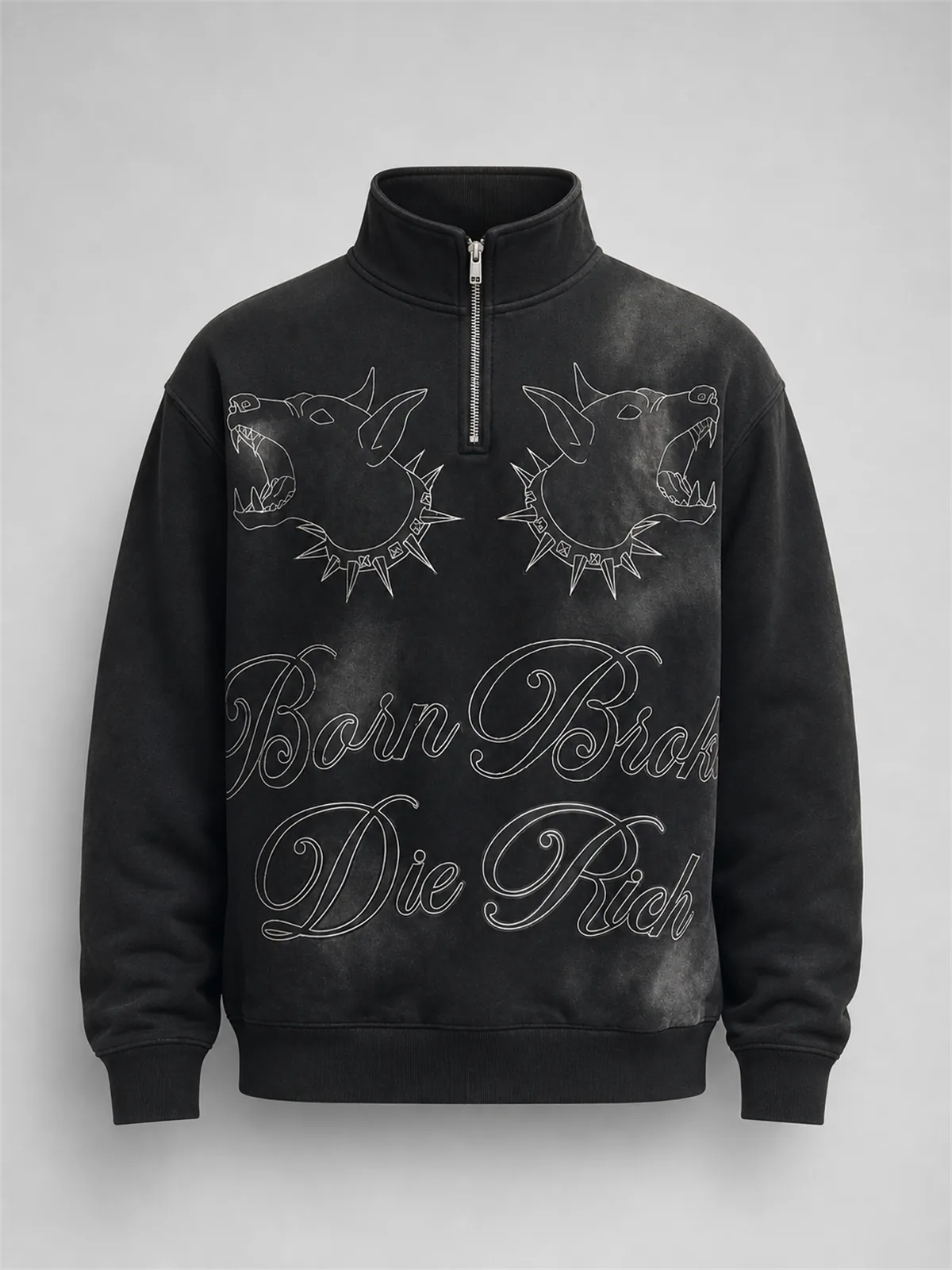 Tyson Die Rich Quarter Zip Sweatshirt - Negro Deslavado